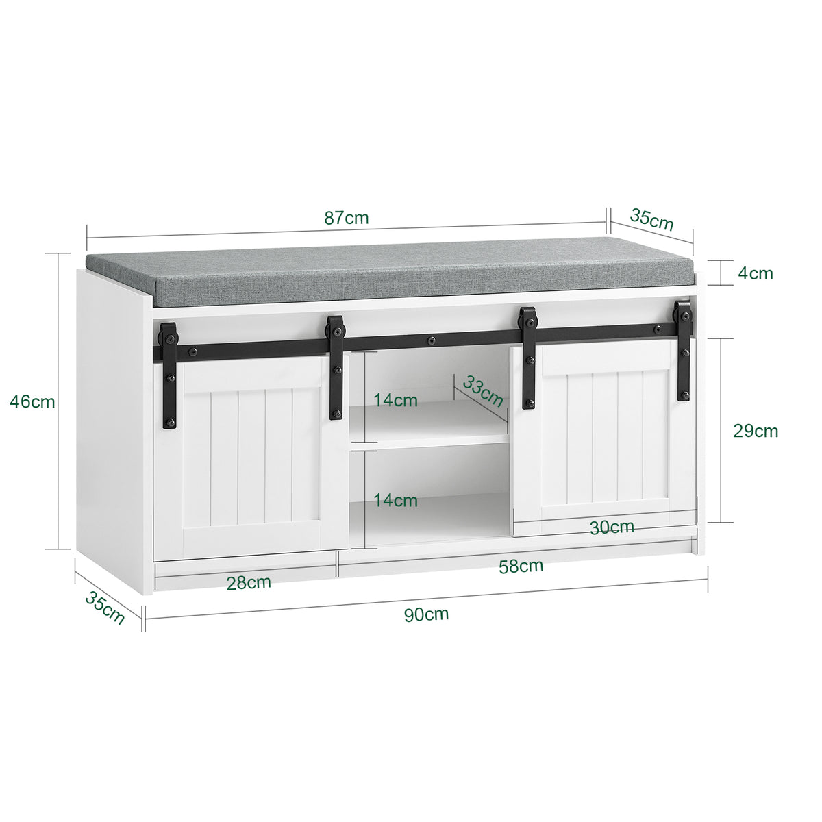 SoBuy FSR133-K-W Banc pentru Pantofi cu Pernă Căptușită, Ușă de Hambar Glisantă și 6 Compartimente, Capacitate 200 kg pentru Hol – 90x35x46 cm, Alb