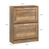 SoBuy FSR137-F Dulap de Pantofi cu 2 Sertare Rabatabile, Subțire 23cm pentru Hol Intrare – 60x23x79 cm, Lemn Închis la Culoare