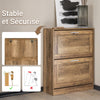 SoBuy FSR137-F Dulap de Pantofi cu 2 Sertare Rabatabile, Subțire 23cm pentru Hol Intrare – 60x23x79 cm, Lemn Închis la Culoare