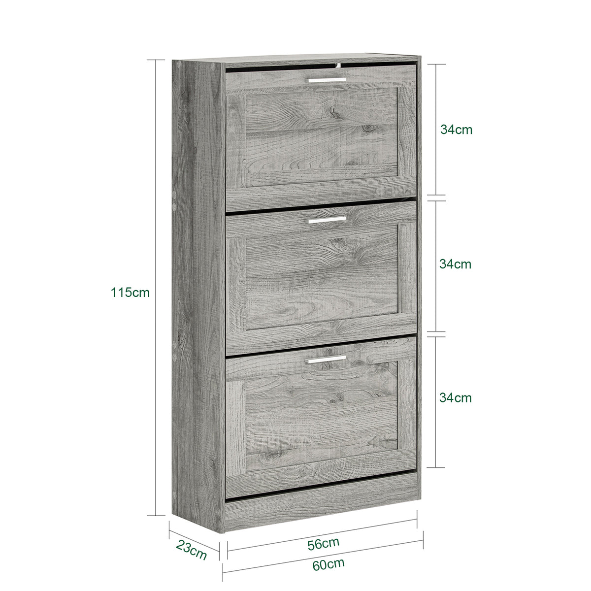 SoBuy FSR137-L-HG Meuble à Chaussures à Abattants 3 Niveaux Grande Capacité – Rangement Discret pour Entrée – Gris Effet Bois