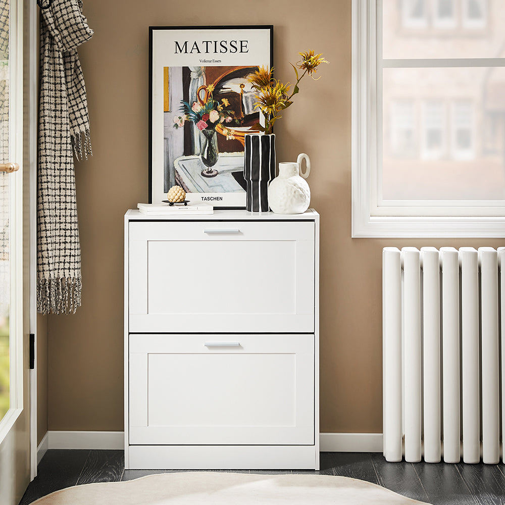 SoBuy FSR137-W Meuble à Chaussures à Abattants 2 Niveaux – Rangement Discret pour Entrée – 60x25x80 cm Blanc