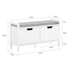 SoBuy FSR146-W Banchetă pentru încălțăminte cu pernă căptușită și 2 uși pentru hol/intrare – 91x30x50 cm, Alb