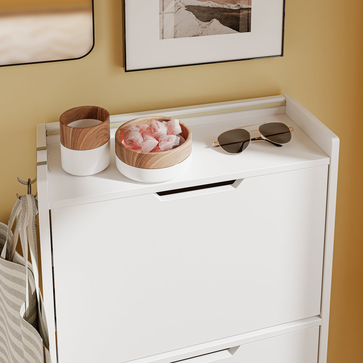 SoBuy FSR151-H-W Dulap de Pantofi cu 3 Uși Batante Ultra-Subțire 19cm, Organizator Compact pentru Hol Intrare – 50x19x129 cm, Alb