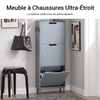 SoBuy FSR151-H-HG Dulap de pantofi ultra-subțire, 3 compartimente rabatabile, 19 cm, Organizare compactă pentru hol/intrare – 50x19x129 cm, Gri