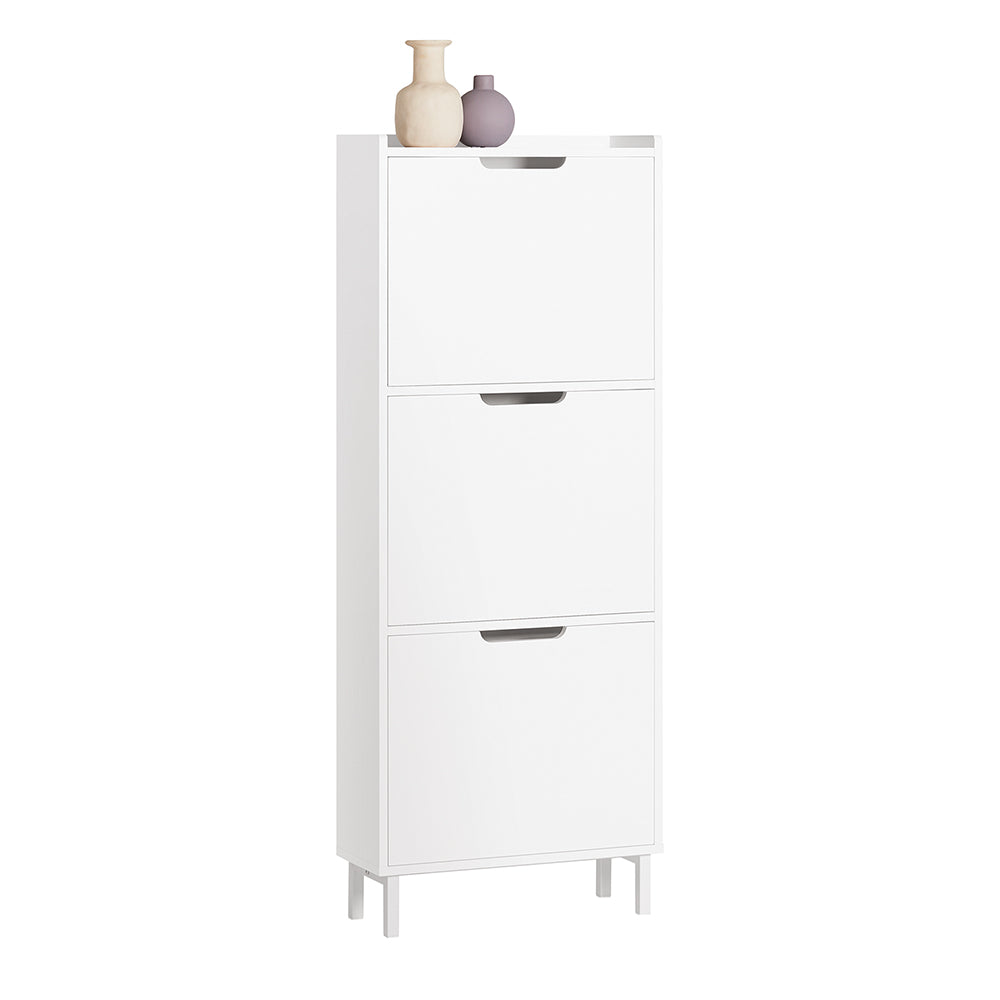 SoBuy FSR151-H-W Meuble à chaussures étroit 19 cm avec 3 abattants – 6 à 8 paires, 50 x 19 x 129 cm, Blanc