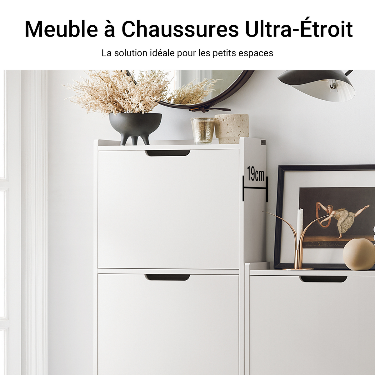 SoBuy FSR151-H-W Dulap de Pantofi cu 3 Uși Batante Ultra-Subțire 19cm, Organizator Compact pentru Hol Intrare – 50x19x129 cm, Alb