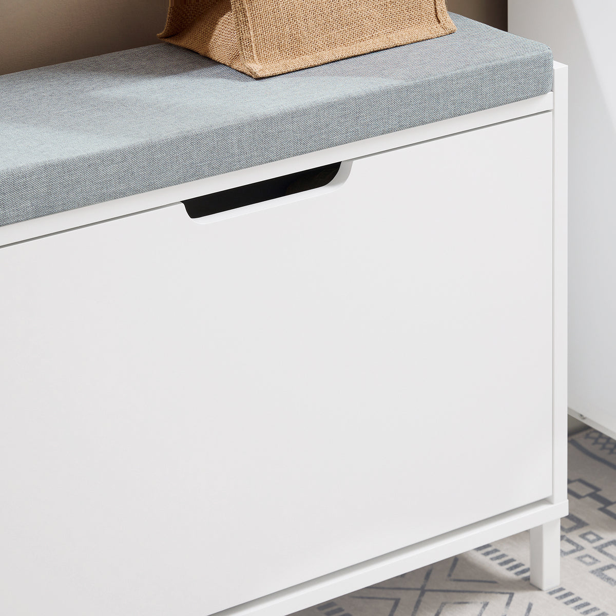 SoBuy FSR151-K-W Banc pentru Pantofi cu Pernă Căptușită și 1 Compartiment Rabatabil, Subțire 24 cm pentru Hol – 60x24x52 cm, Alb