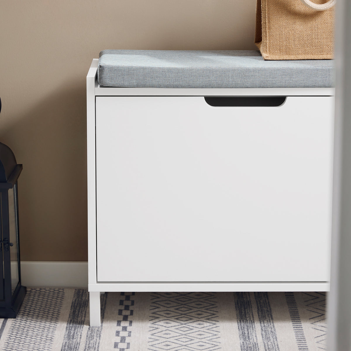 SoBuy FSR151-K-W Banc pentru Pantofi cu Pernă Căptușită și 1 Compartiment Rabatabil, Subțire 24 cm pentru Hol – 60x24x52 cm, Alb