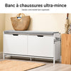 Prévente SoBuy FSR151-L-W Meuble à Chaussures Banc à Chaussures - Rangement Chaussures avec 4 Compartiments - Coussin Confortable - Capacité de Charge 250 kg - Banc d'Entrée en Bois Blanc 105 x 24 x 52 cm