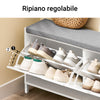 SoBuy FSR151-L-W Raft pentru pantofi Bancă de depozitare cu economie de spațiu pentru intrare cu pernă căptușită și structură din MDF și fier, încărcare de până la 250 kg, design nordic, alb și gri, 105x24x52 cm