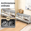 SoBuy FSR151-L-W Raft pentru pantofi Bancă de depozitare cu economie de spațiu pentru intrare cu pernă căptușită și structură din MDF și fier, încărcare de până la 250 kg, design nordic, alb și gri, 105x24x52 cm