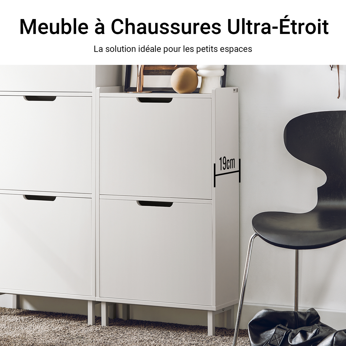 SoBuy FSR151-W Dulap de Pantofi cu 2 Rabatante Ultra-Subțire 19cm, Organizare Compactă pentru Hol – 50x19x91 cm, Alb