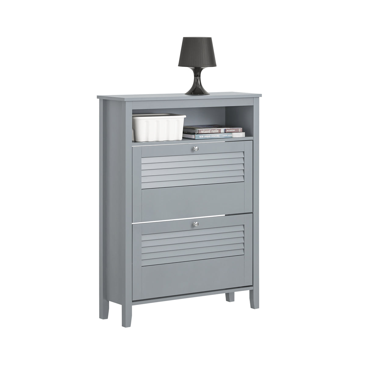 SoBuy FSR152-HG Armoire à Chaussures 2 Abattants, Rangement pour Entrée Couloir – 80x25x108 cm, Gris