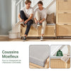 SoBuy FSR154-N Banc pentru Pantofi cu Pernă Căptușită, 2 Uși Glisante cu Fațadă din Ratan Împletit pentru Intrare – 110x40x49 cm, Natural