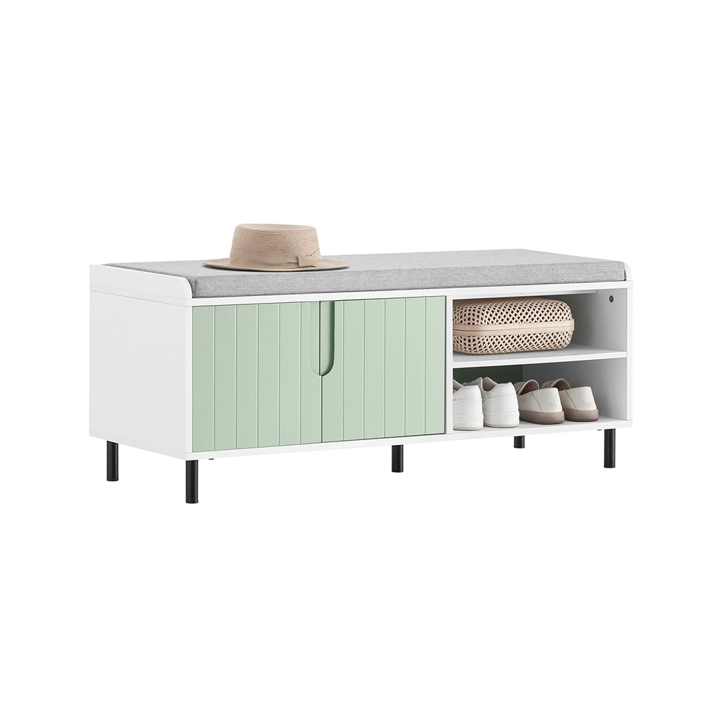 SoBuy FSR158-GR Banc de Rangement, Banc à Chaussures, Meuble Chaussures, Meuble Bas Entrée sur Pieds en métal avec coussin re