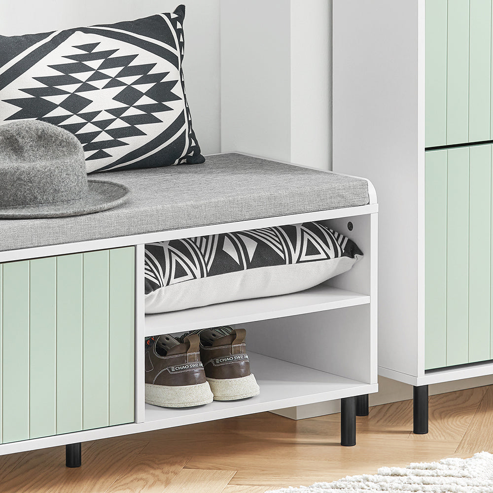 SoBuy FSR158-GR Banc de Rangement, Banc à Chaussures, Meuble Chaussures, Meuble Bas Entrée sur Pieds en métal avec coussin rembourré