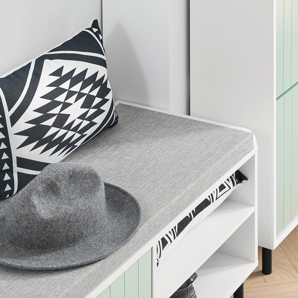 SoBuy FSR158-GR Banc de Rangement, Banc à Chaussures, Meuble Chaussures, Meuble Bas Entrée sur Pieds en métal avec coussin rembourré