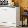 SoBuy FSR16-K-W Banc pentru Pantofi cu 1 Ușă Basculantă și Pernă Tapițată, Cufăr de Depozitare Subțire 24cm pentru Intrare – 60x24x47 cm, Alb
