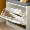 SoBuy FSR16-K-W Banc pentru Pantofi cu 1 Ușă Basculantă și Pernă Tapițată, Cufăr de Depozitare Subțire 24cm pentru Intrare – 60x24x47 cm, Alb