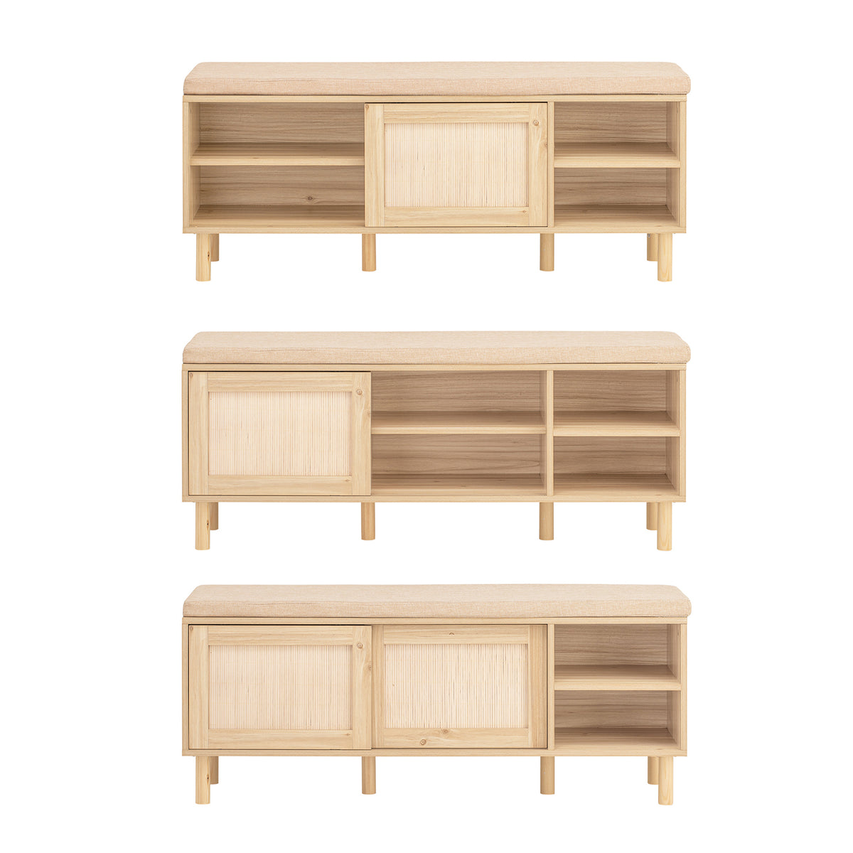 SoBuy FSR163-N Banc pentru Pantofi 121cm – Pernă Detașabilă, 2 Uși Glisante, 6 Compartimente, 230kg – Natural