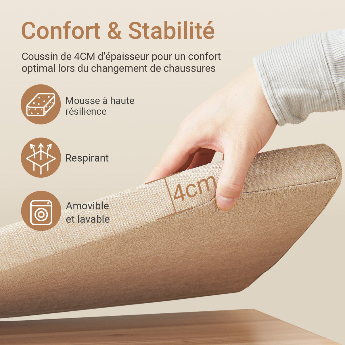 SoBuy FSR163-N Banc pentru Pantofi 121cm – Pernă Detașabilă, 2 Uși Glisante, 6 Compartimente, 230kg – Natural