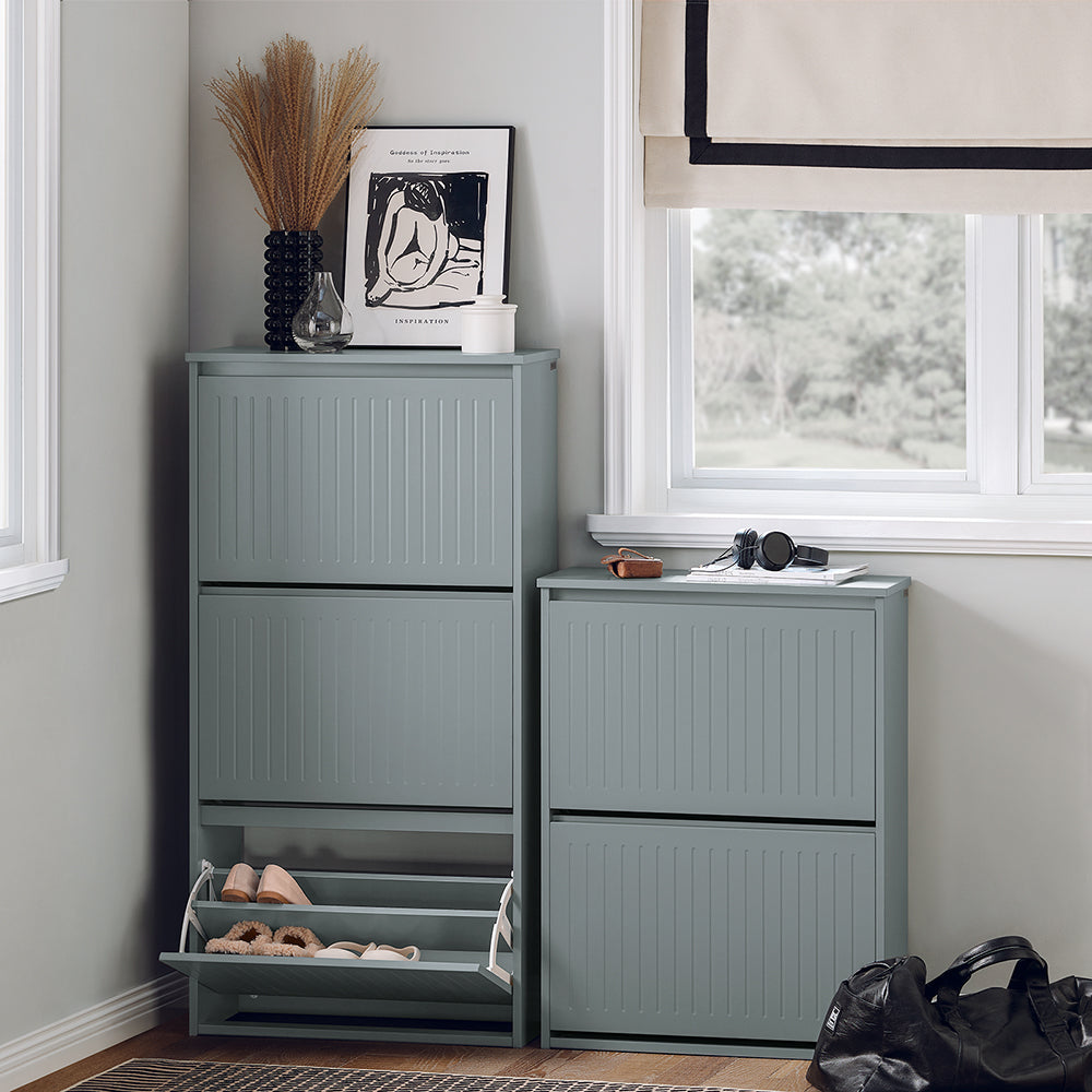 SoBuy FSR165-H-HG Dulap de pantofi cu uși rabatabile, 3 niveluri - Depozitare discretă pentru hol – 61x26x120 cm Gri