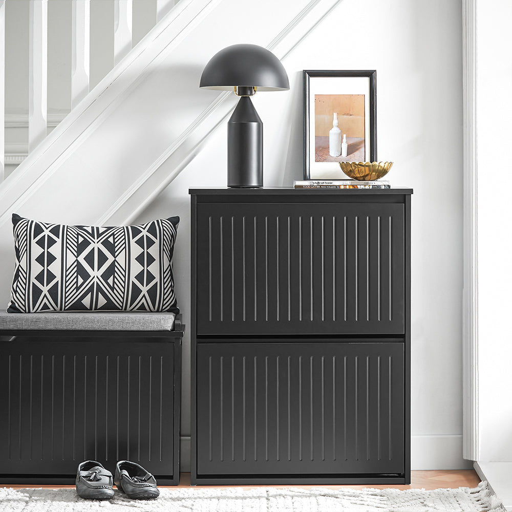 SoBuy FSR165-K-SCH Dulap de Pantofi cu Uși Rabatabile pe 2 Nivele – Organizare Discretă pentru Hol – 61x26x81 cm Negru
