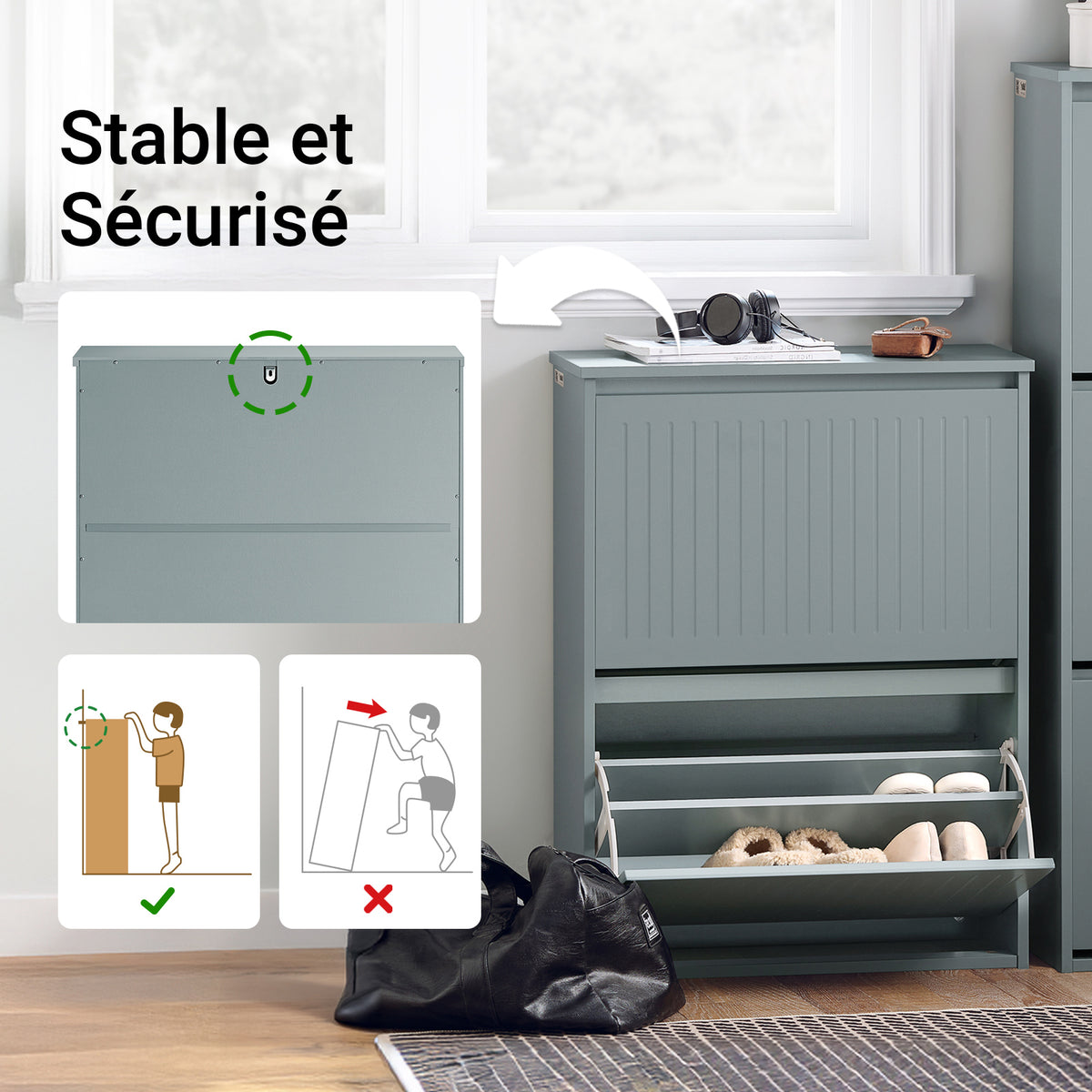 SoBuy FSR165-K-HG Dulap de încălțăminte cu uși rabatabile pe 2 niveluri – Depozitare discretă pentru hol – 61x26x81 cm Gri