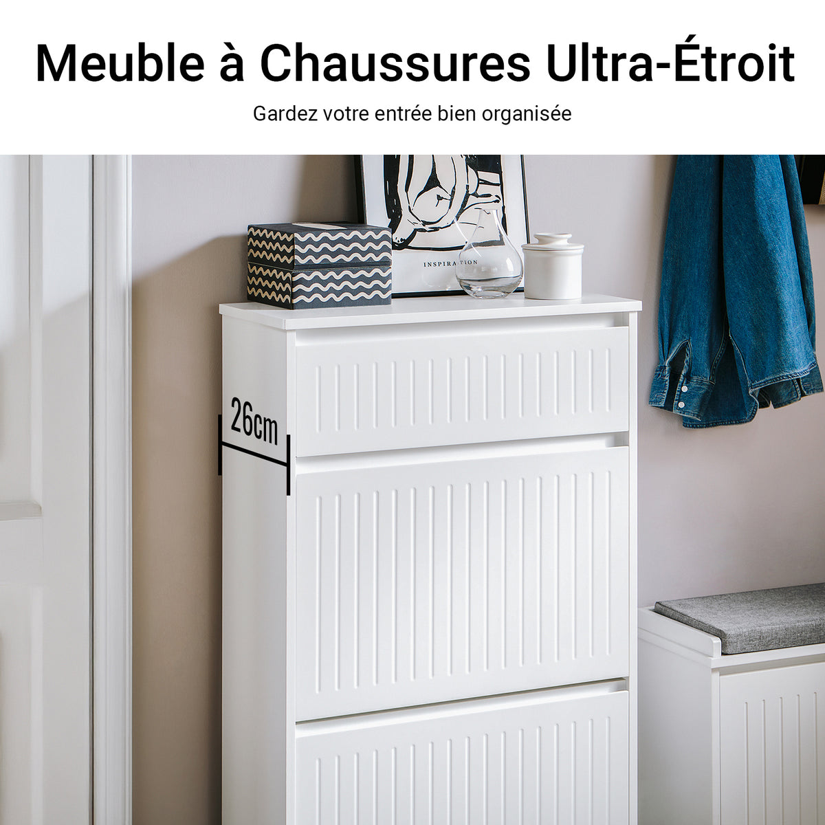 SoBuy FSR165-W Dulap de pantofi cu 2 niveluri - Depozitare discretă pentru hol - Alb