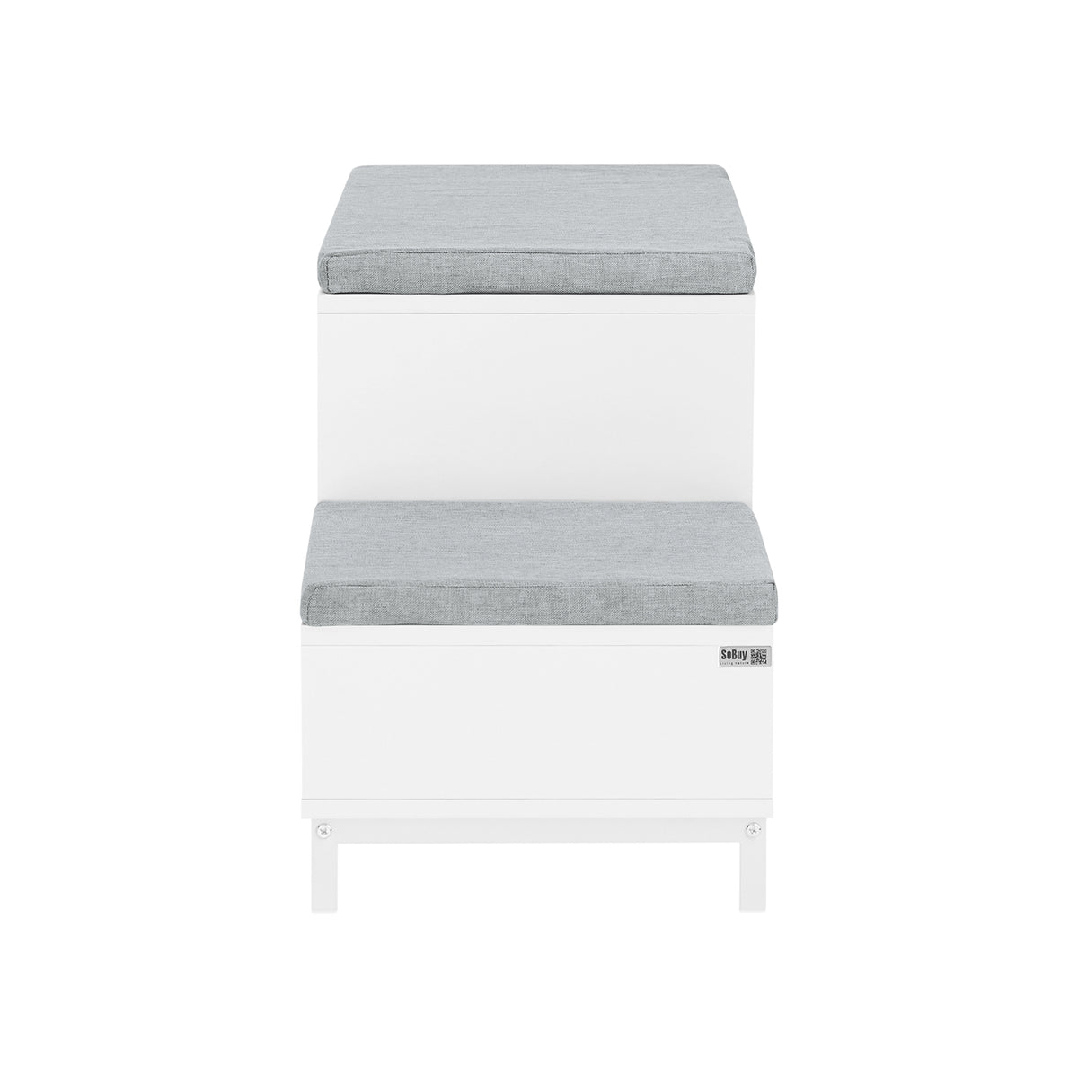 SoBuy FSR166-W Banc de Rangement, Banc à Chaussures avec 2 Coussin Rembourré, avec 1 Porte Coulissante et 3 Compartiments