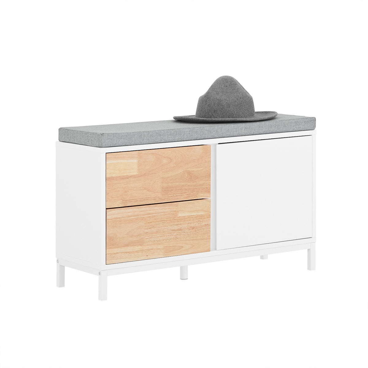 SoBuy FSR167-WN Banc à Chaussures, Banc de Rangement avec Coussin rembourré, Meuble Bas Entrée sur Pieds avec 1 Porte et 2 Ti