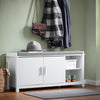 SoBuy FSR168-W Banc de Pantofi Banc de Depozitare Mobilier de Hol Dulap de Pantofi, 2 Uși Pernă Căptușită