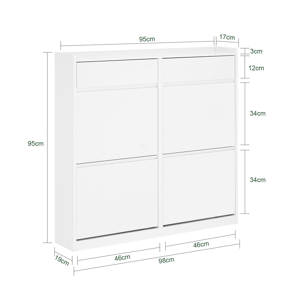 SoBuy FSR169-W Pantofar cu Uși Rabtabile Ultra-Slim 19cm – Depozitare Discretă Economie de Spațiu – 98x19x95 cm Alb