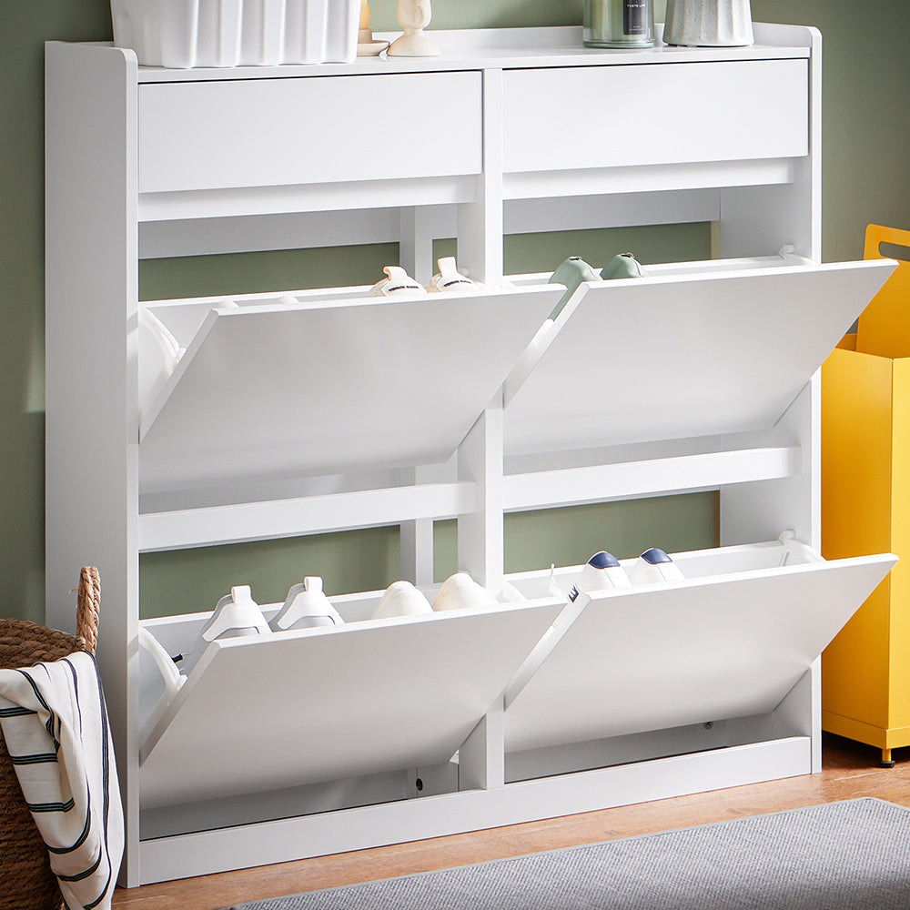 SoBuy FSR169-W Pantofar cu Uși Rabtabile Ultra-Slim 19cm – Depozitare Discretă Economie de Spațiu – 98x19x95 cm Alb