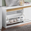 SoBuy FSR171-W Banc pentru Pantofi 104cm – 2 Rabatabile, Compartiment Superior, 240kg, MDF E1 – Alb și Lemn