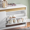 SoBuy FSR171-W Banc pentru Pantofi 104cm – 2 Rabatabile, Compartiment Superior, 240kg, MDF E1 – Alb și Lemn