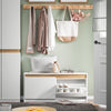 SoBuy FSR171-W Banc pentru Pantofi 104cm – 2 Rabatabile, Compartiment Superior, 240kg, MDF E1 – Alb și Lemn