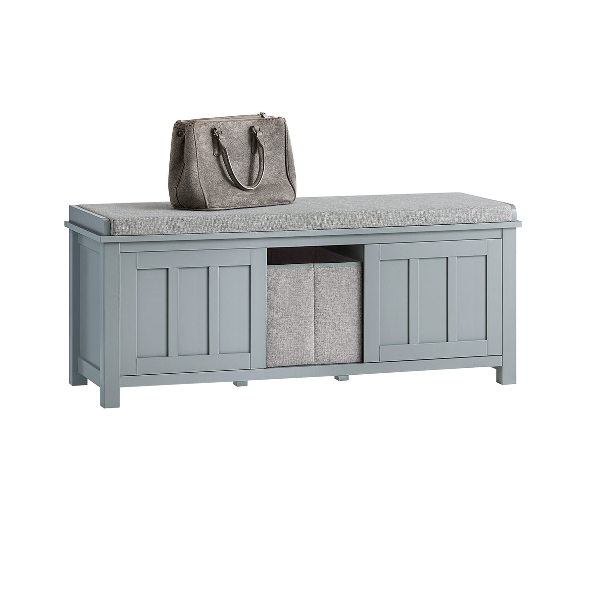 SoBuy FSR173-HG Banc de Rangement à Chaussures, Meuble à Chaussures, Meuble Bas avec 1 Coussin Rembourré, 1 Paniers et 2 Port