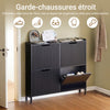 SoBuy FSR177-L-SCH Dulap de Pantofi cu 4 Uși Rabatabile Ultra-Subțire 19cm, Depozitare 8-12 Perechi pentru Intrare – 100x19x91 cm, Negru