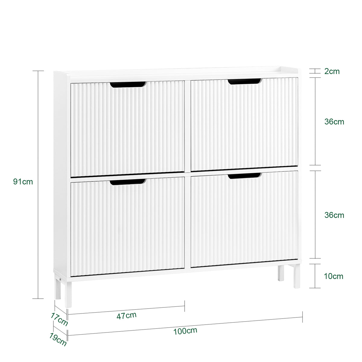 SoBuy FSR177-L-W Dulap de pantofi cu 4 uși rabatabile, ultra-subțire 19cm, Depozitare 8-12 perechi pentru hol – 100x19x91 cm, Alb