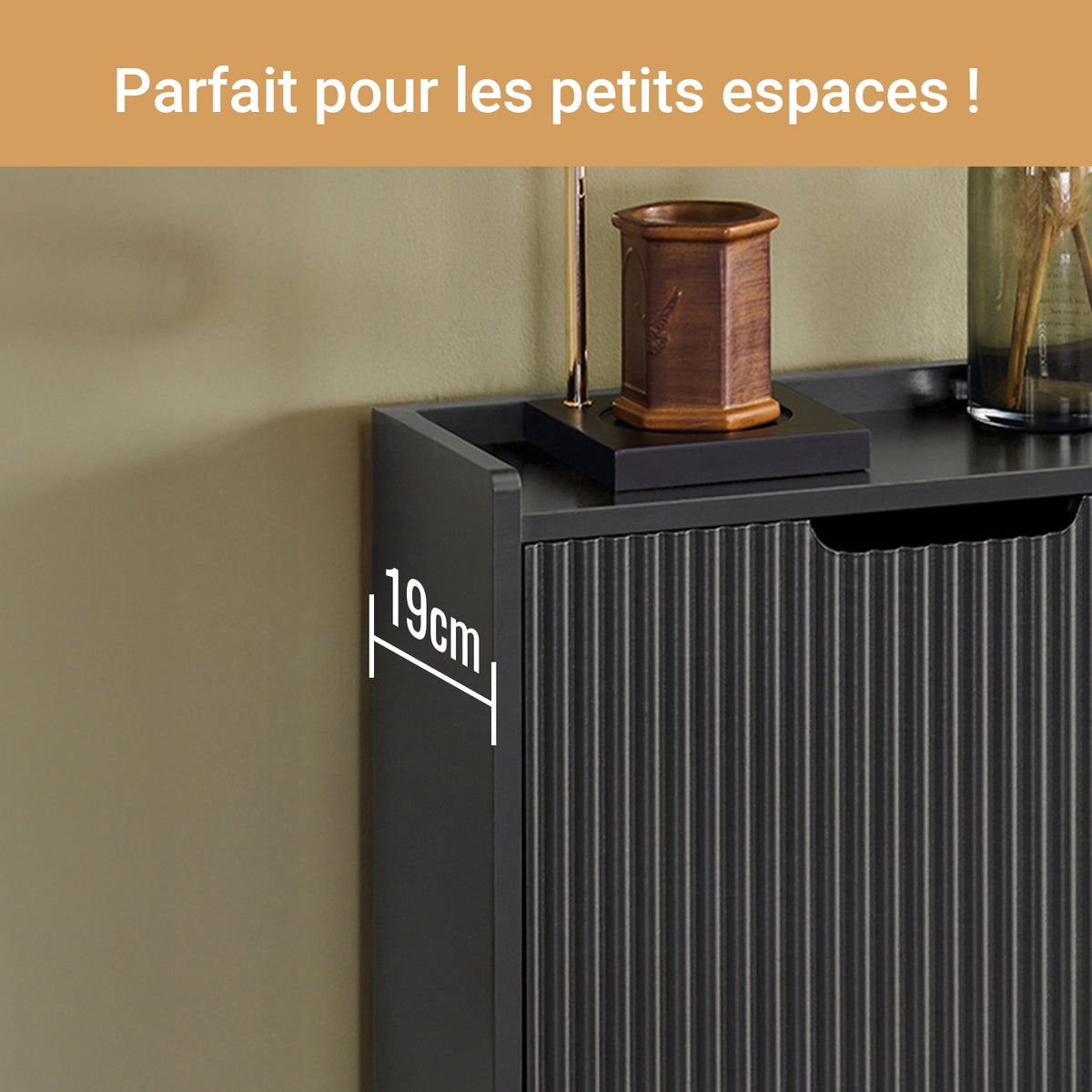 Precomandă SoBuy FSR177-SCH Dulap Pantofi cu 2 Uși Rabatanți Ultra-Slim 19cm, Organizator Compact pentru Intrare Hol – 50x19x90 cm, Negru