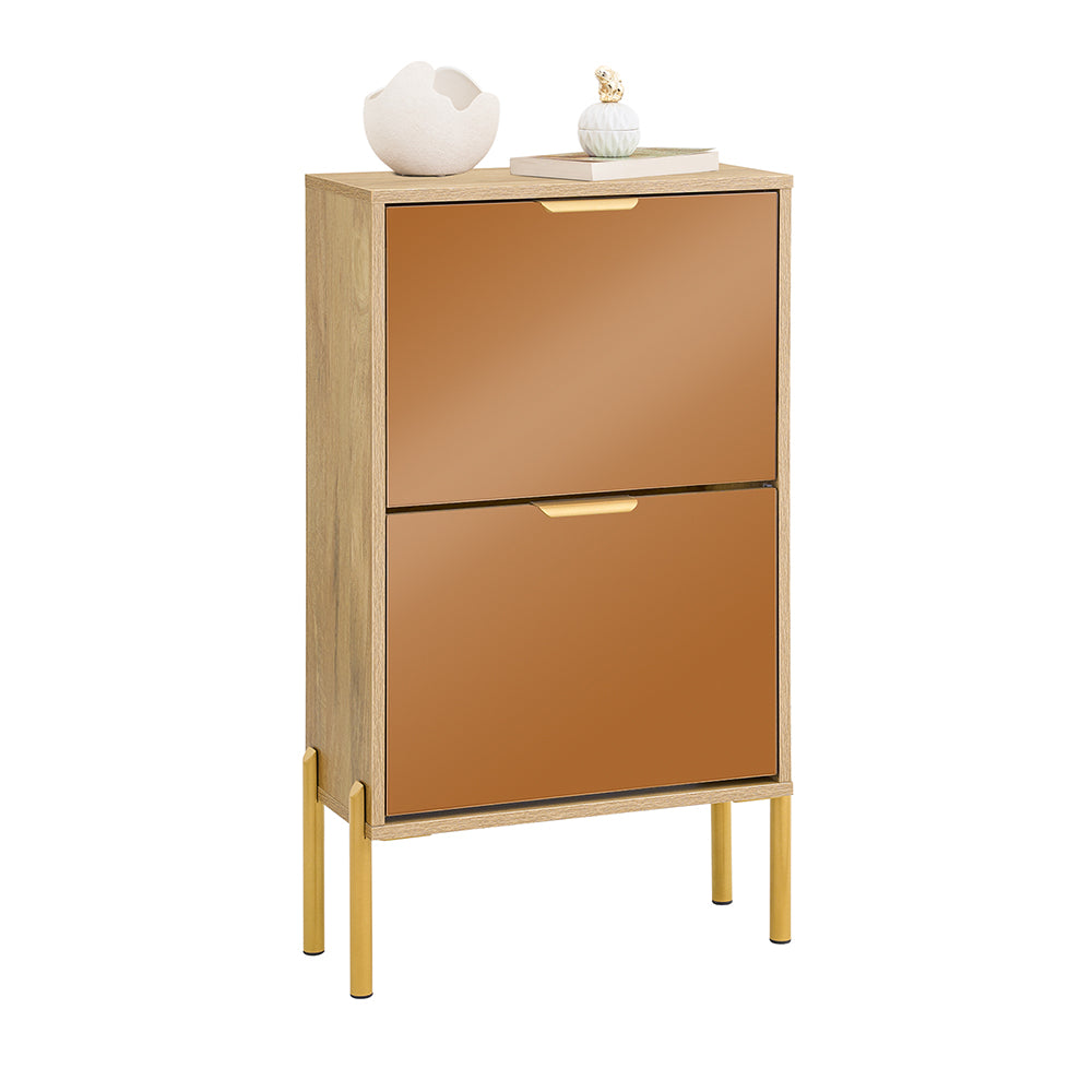 SoBuy FSR181-G Meuble à Chaussures Design Élégant 2 Abattants – Déco Entrée Moderne – Doré