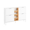 SoBuy FSR183-WN Dulap de pantofi cu 4 uși rabatabile și 3 compartimente deschise, Ultra-subțire 19cm pentru hol – 126x19x85 cm, Alb și Natur