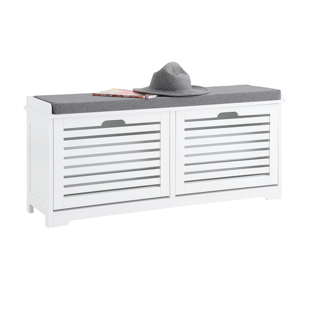 SoBuy FSR184-W Banc Chaussures, Rangement pour Chaussures, Armoire à Chaussures, Meuble d'entrée, Coffre avec 2 Abattants et