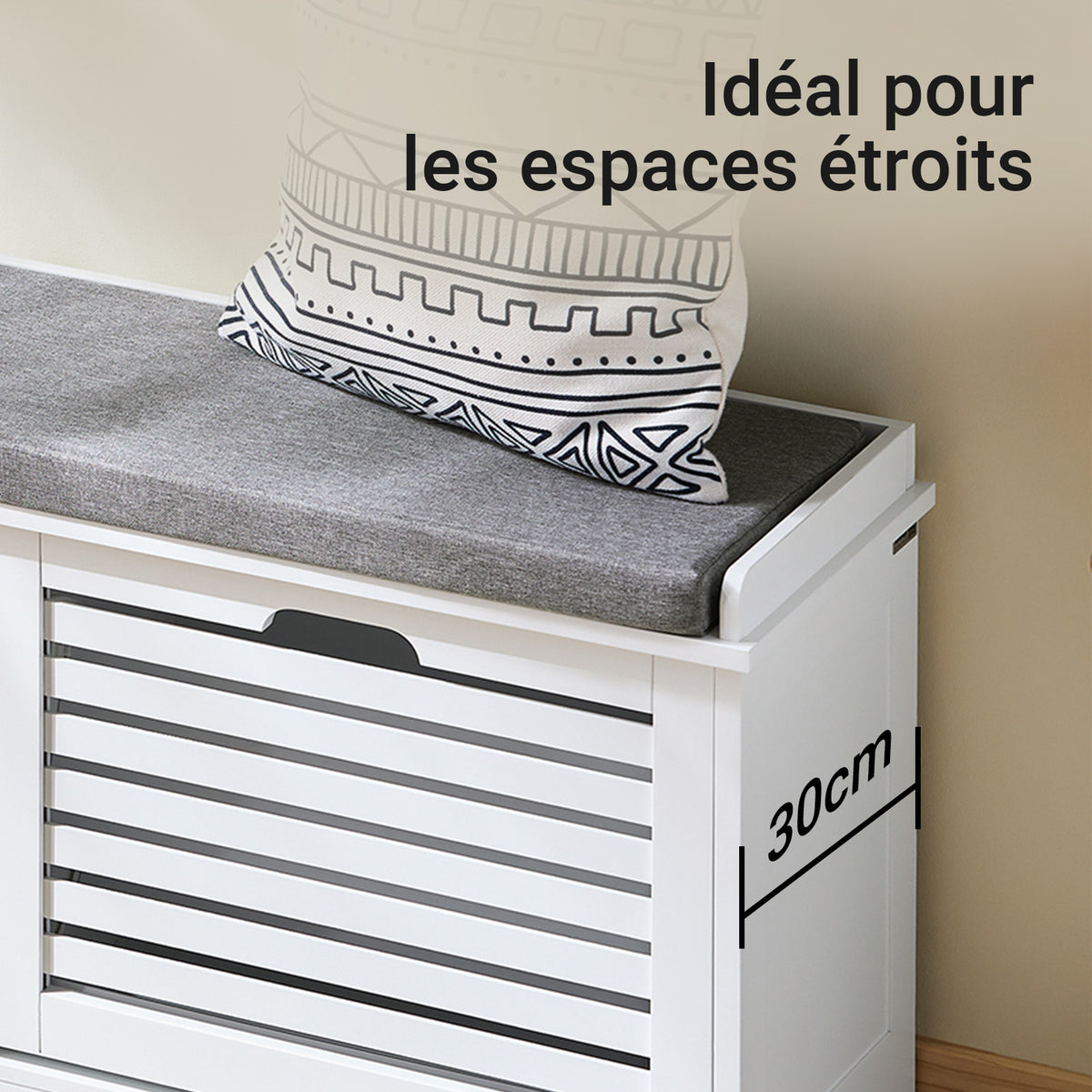 SoBuy FSR184-W Banc pentru Pantofi, Organizator de Pantofi, Dulap Pantofi, Mobilier de Intrare, Bancă cu 2 Sertare Rabatabile și 1 Pernă, pentru Intrare, Hol, Dormitor și Living, Alb, L110xD29xH49 cm