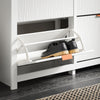 SoBuy FSR186-II-W, White Space-Saving Slim Shoe Rack - Entrance Shoe Rack with 4 Flap Doors, Slim Shoe Rack with 8 Compartments for Corridor and Bedroom - MDF, 104x23x82cm