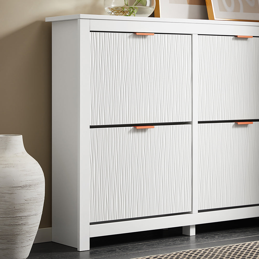 SoBuy FSR186-II-W Pantofar cu Uși Rabtabile și 4 Niveluri – Organizare de Familie pentru Intrare – 104x23x82 cm Alb