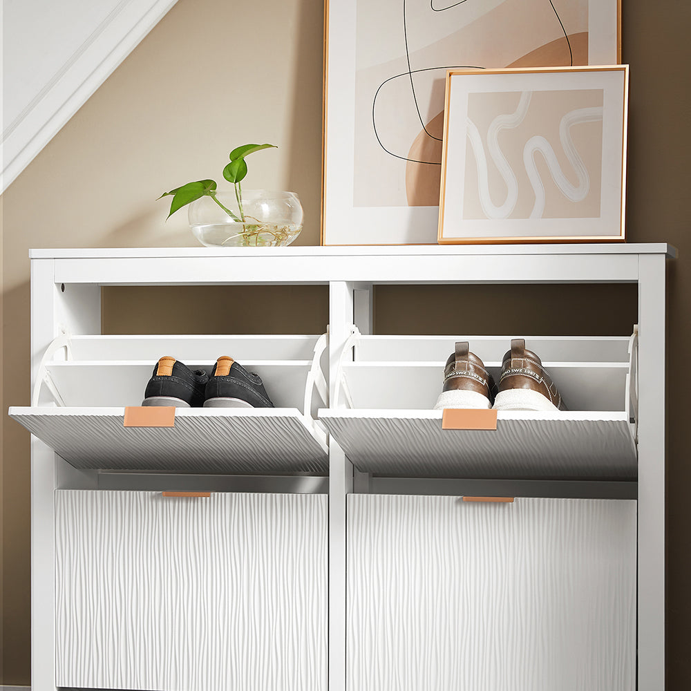 SoBuy FSR186-II-W Pantofar cu Uși Rabtabile și 4 Niveluri – Organizare de Familie pentru Intrare – 104x23x82 cm Alb