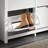 SoBuy FSR186-II-W, White Space-Saving Slim Shoe Rack - Entrance Shoe Rack with 4 Flap Doors, Slim Shoe Rack with 8 Compartments for Corridor and Bedroom - MDF, 104x23x82cm