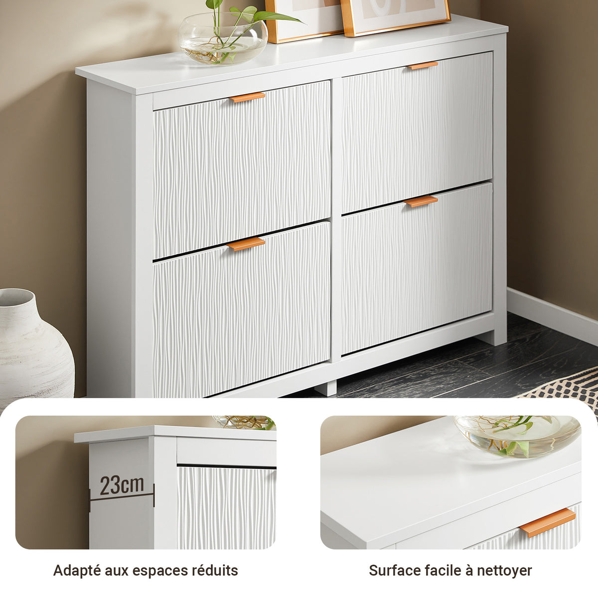 SoBuy FSR186-II-W Pantofar cu Uși Rabtabile și 4 Niveluri – Organizare de Familie pentru Intrare – 104x23x82 cm Alb